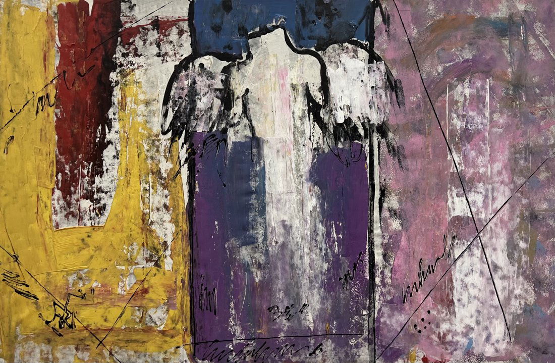 Post Modernist Abstract Painting w/ Winged Figure, Unknown Artist (1 of 2)