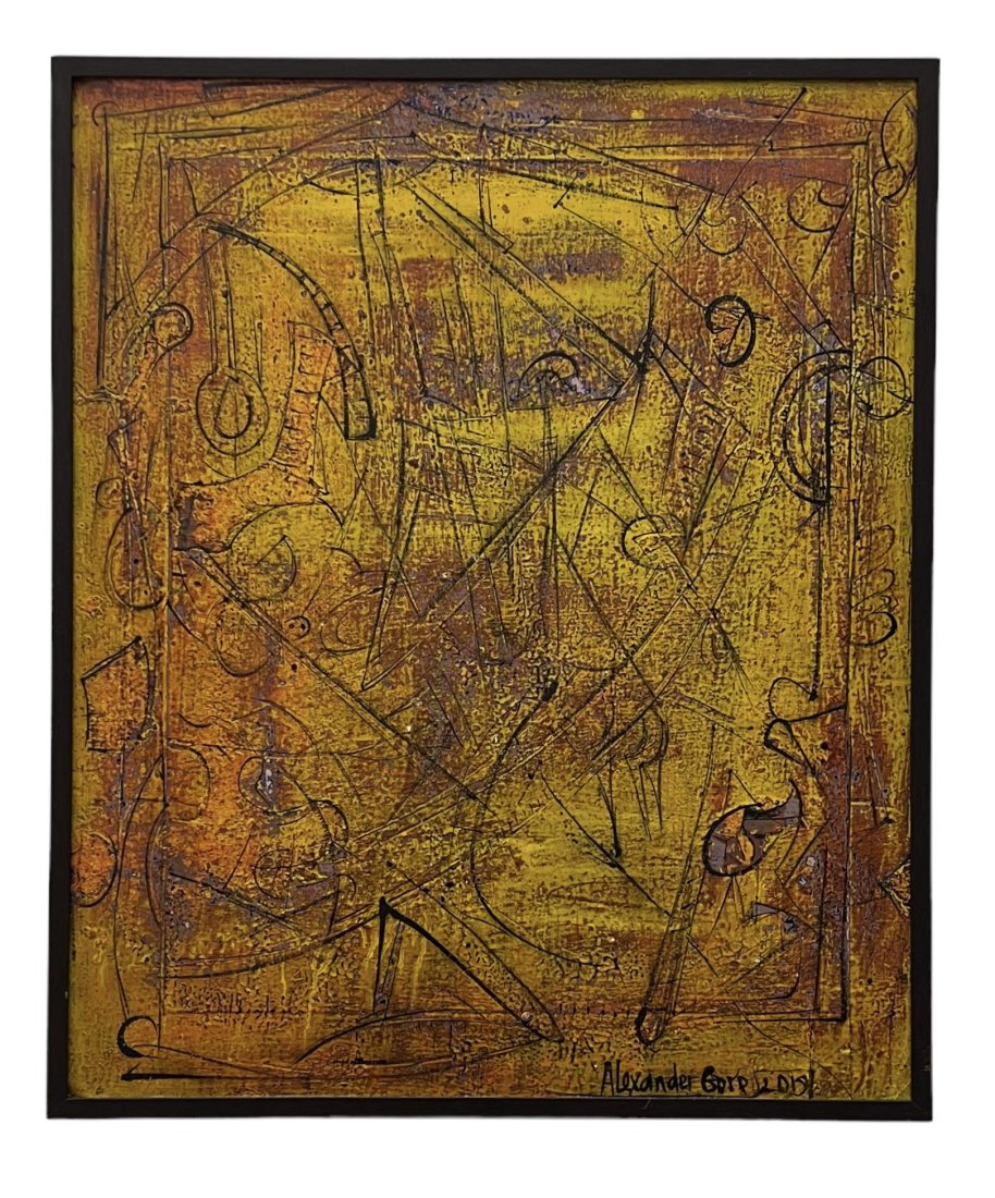 ALEXANDER GORE (b. 1958, Florida) Abstract: Oil on board 37 x 31 in. The following is from the artist, April 2013: Artist as a traveler and observer decide after many years of visiting non-western places of culture to put his memories in use of