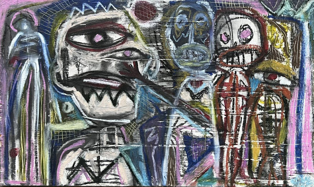ANGUS CARTER (20th c, American) Self Taught Style Of Basquiat, Abstract (1 of 3)