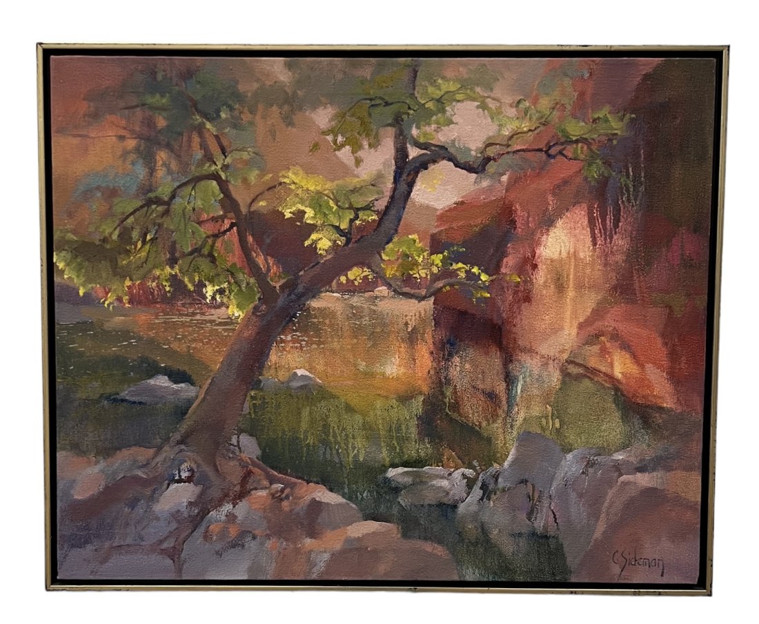 CAROL SIDEMAN (20th c, California) "Oak Creek": Oil on canvas 30 x 24 in
