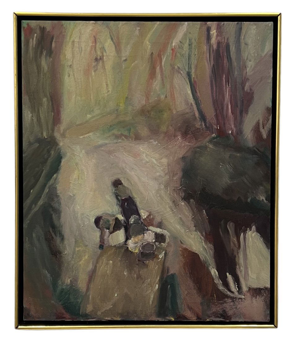 Vintage Modernist Abstract Of Figures In Landscape By Waterfall Signed Verso (1 of 3)