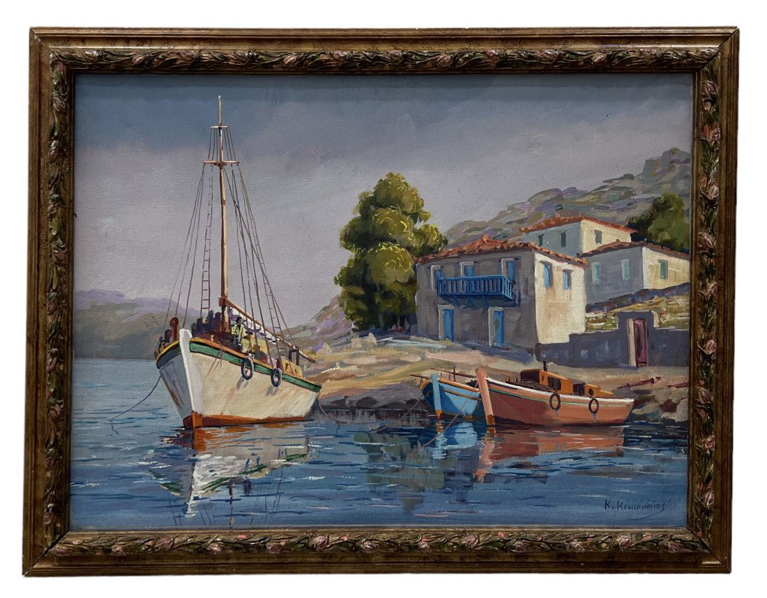 Greek Impressionist Island Scene Signed Information On Back (1 of 4)