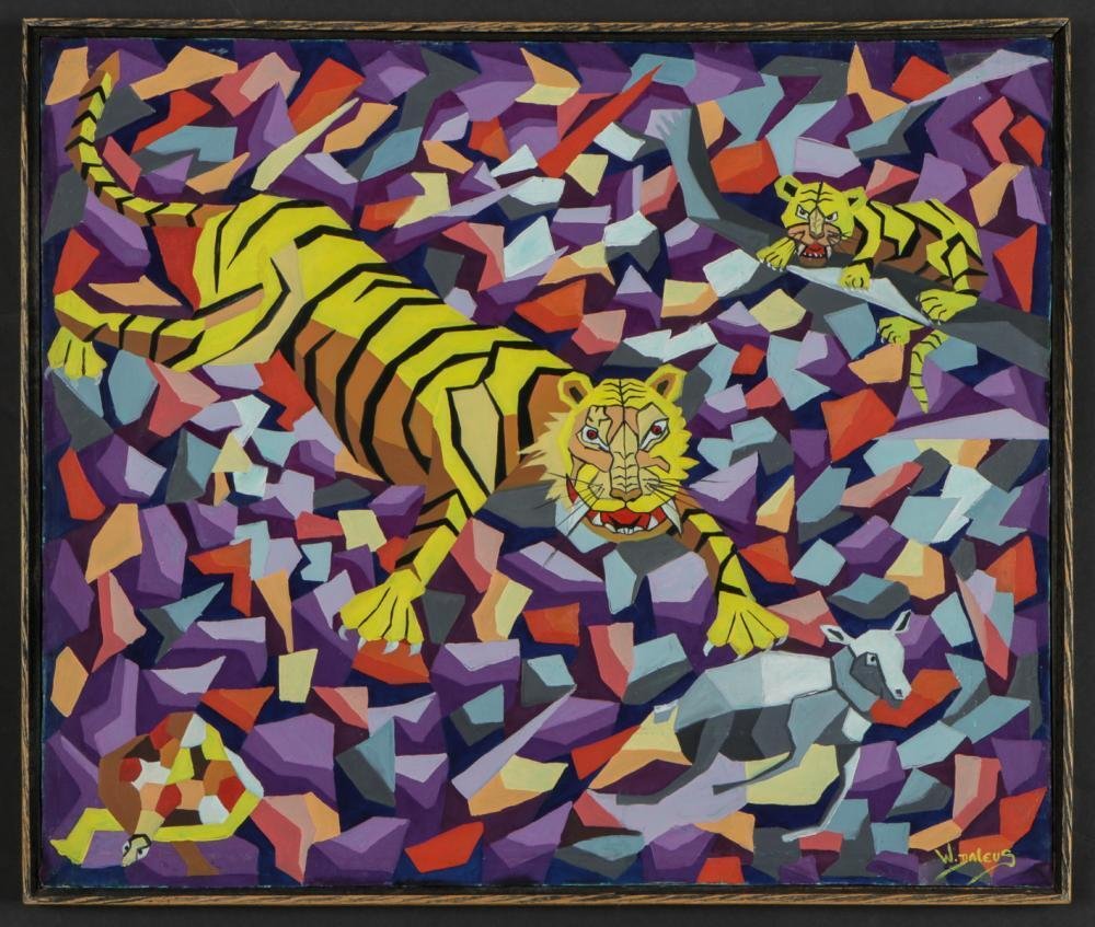 JOSEPH WILFRID DALEUS (1949-2017, Haiti) Tigers Abstract: Oil on canvas 24 x 20 in
