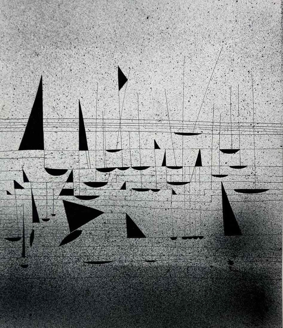 Mid-Century Modern Black & White Ink Drawing Style Of Kandinsky, Signed (1 of 3)