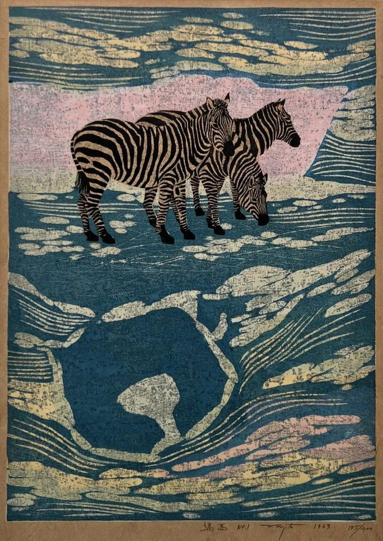 FUMIO FUJITA (b. 1933, Japan), Zebras, No. 1. Signed Woodblock Print (1 of 4)