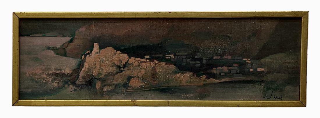 JEAN-THEOBALD JACUS (b.1924, French) Port, Portugal Landscape: Oil on canvas 24 x 6 in