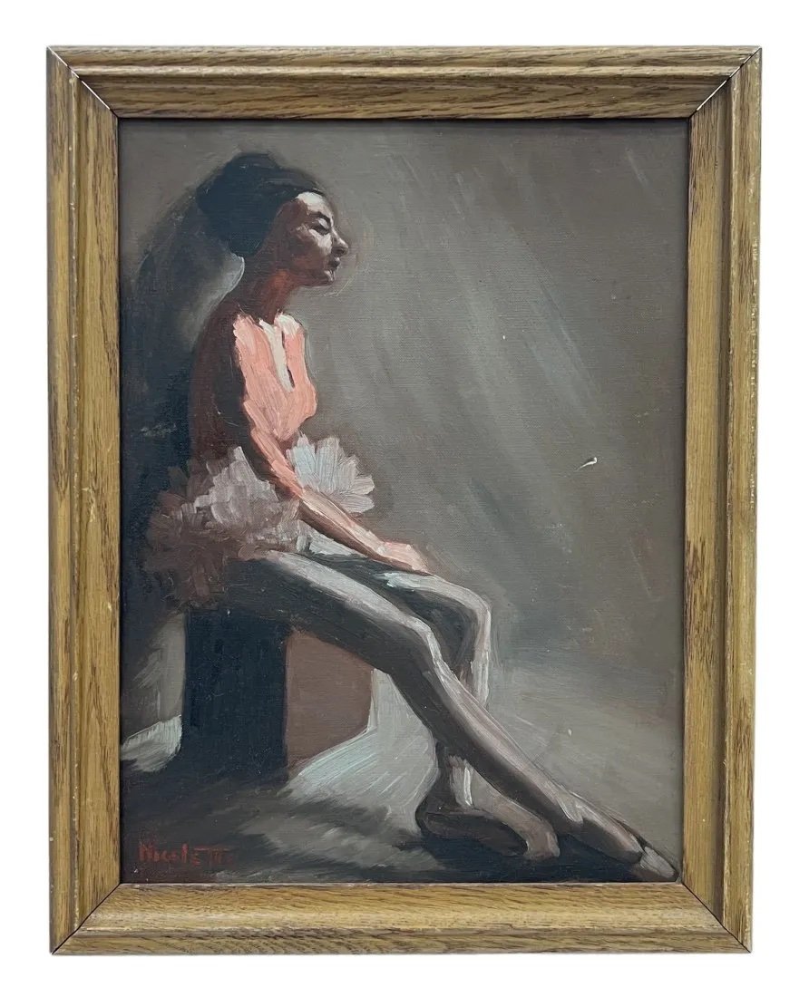 Italian School Impressionist Portrait Of A Ballerina Signed Nicoletti: Oil on board 14 x 11 in