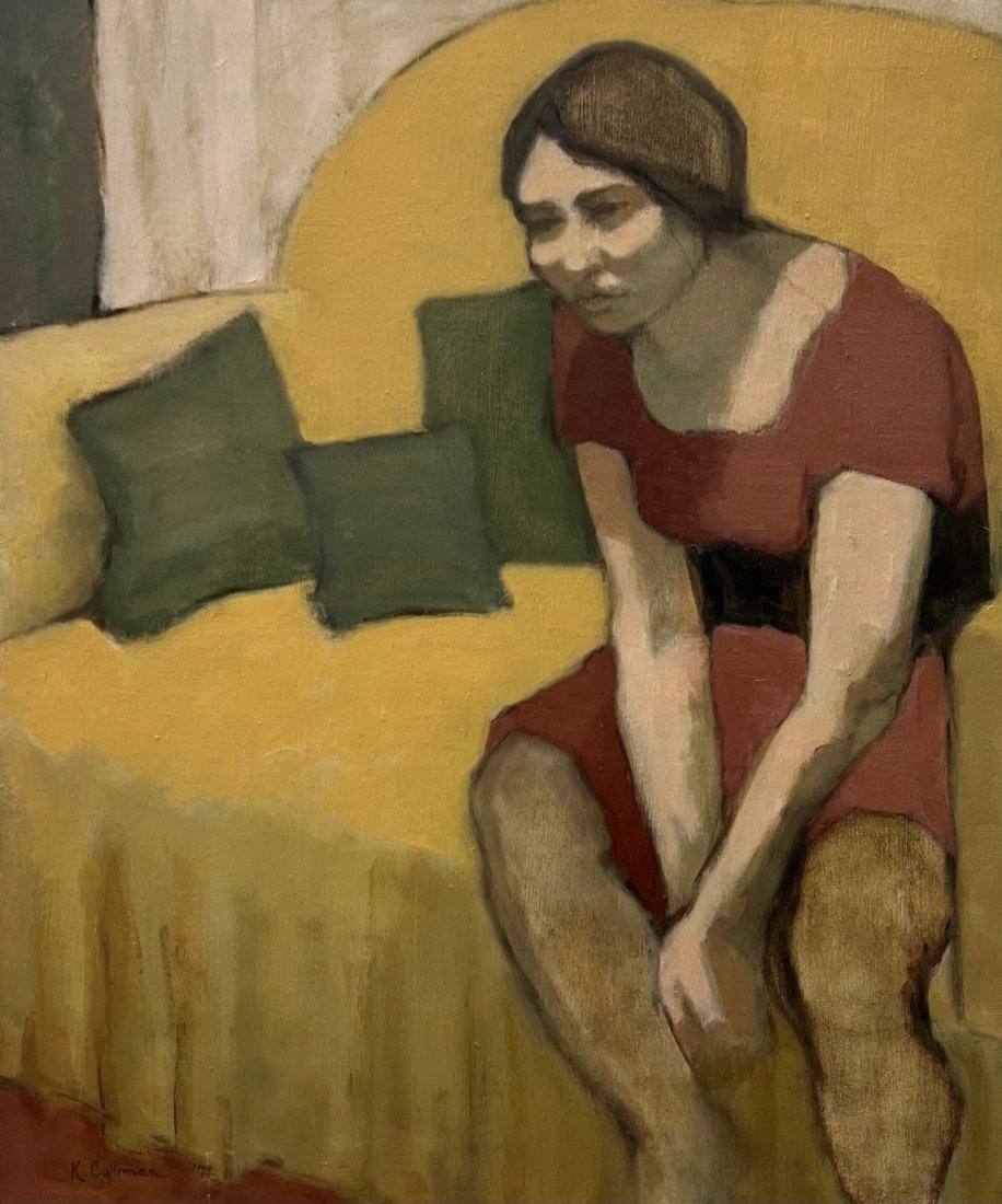 1970's American Modernist Interior Scene Of A Woman Signed (1 of 3)