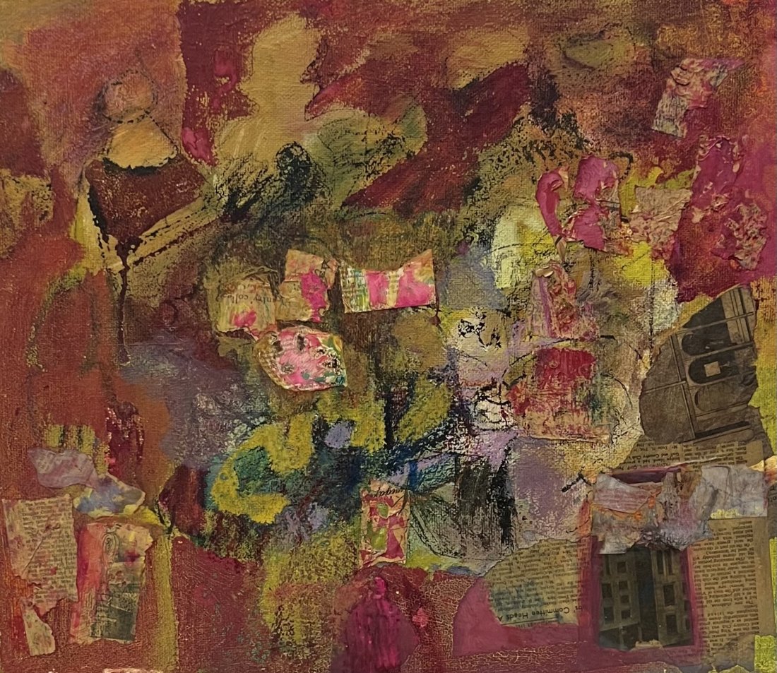 NANCY VANDENBERG LEE (1933-1990, American) Abstract: 22 1/2 x 19 1/2 in. Oil and collage on board