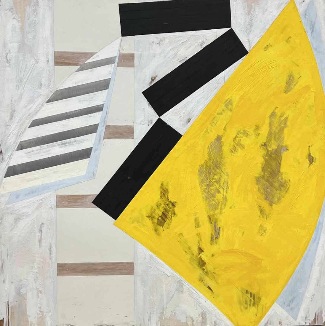 BRUCE ROBBINS (b. 1948, American) Swan 1987, Abstract: 48 x 48 in,Encaustic and oil with wood, aluminum, plaster and wire mesh / Canvas