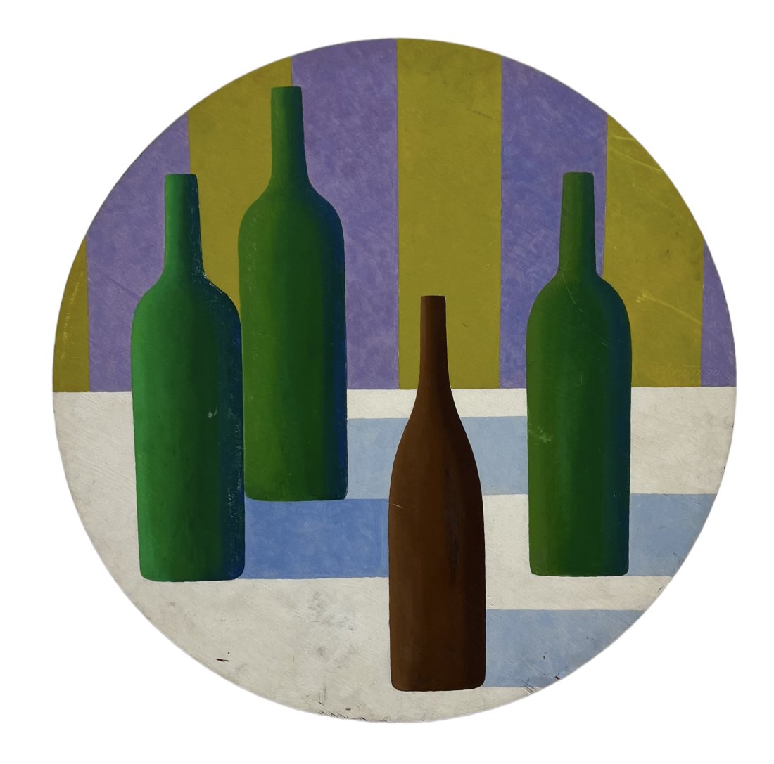 GERALD GARSTON (1925-1994, American) Bottles 1970: Oil on wood 46 in
