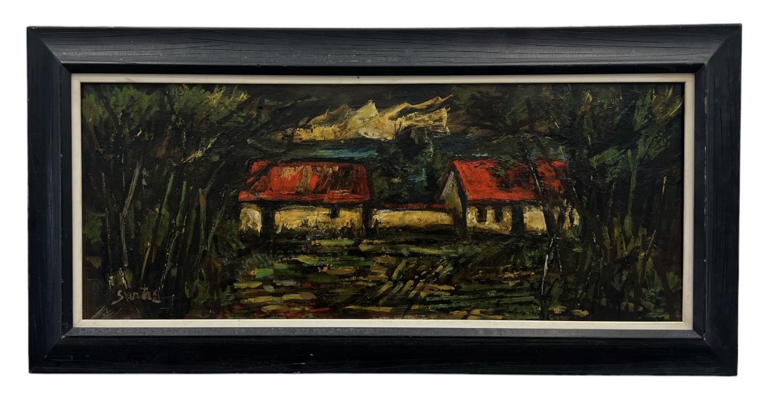 RENE SARTRE (1895-1983, French Landscape w/ House: Oil on canvas 40 x 16 in, 47 x 23 in (framed)