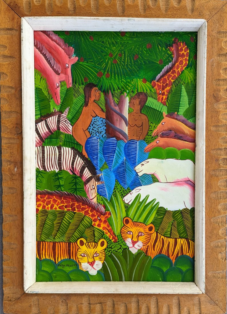 FRITZ NAZAIRE (20th c, Haitian) Nudes In Jungle: Oil on canvas 24 x 16 in