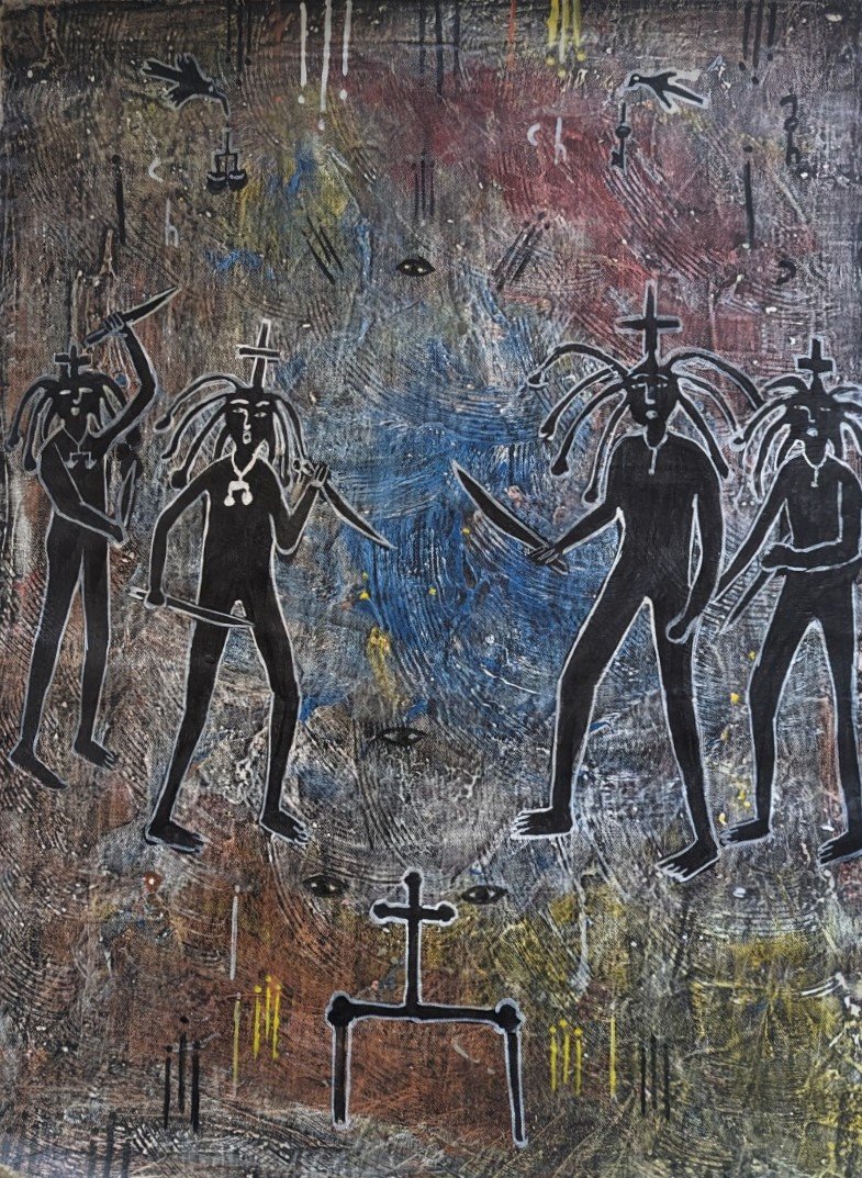STIVENSON MAGLOIRE (1963-1994, Haitian): 30 x 24 un-stretched acrylic on canvas