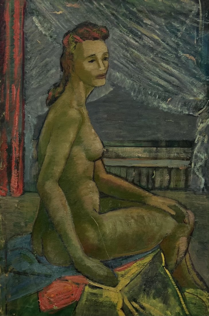 1940's Modernist Nude Painting Signed On Back: Oil on canvas 36 x 24 in