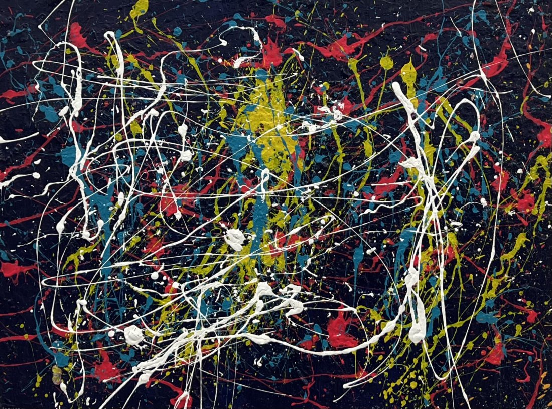 AIDIENY NUNEZ (21st c, Puerto Rico) Abstract Drip Painting Miami Artist: Oil on board 40 x 30 in