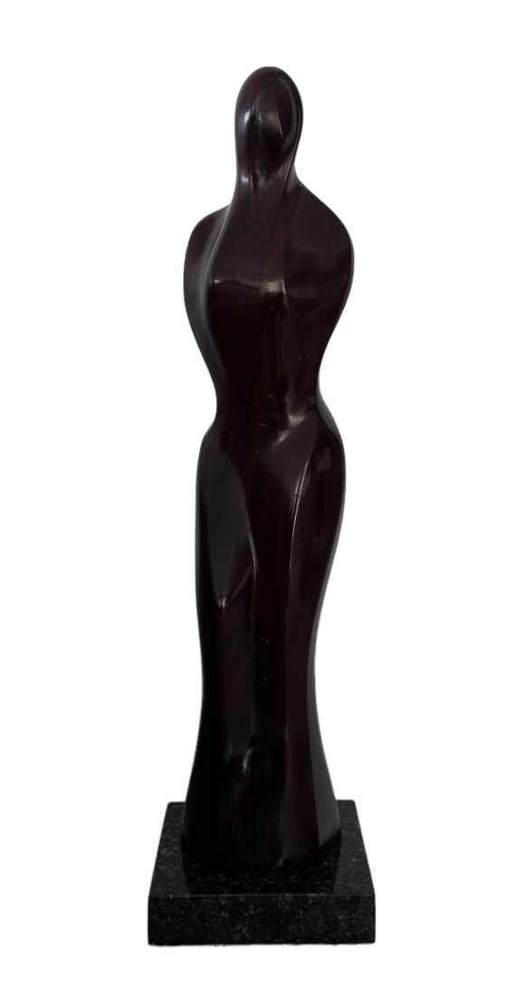 Mid Century Modern Carved Wood Figural Sculpture Signed Unknown Artist 1970: 25.5 x 6 x 6 in