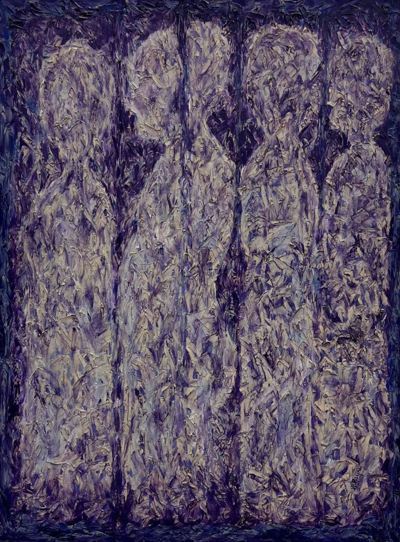 Mid-Century Modern Abstract w/ Figures Signed By Unknown Artist (1 of 4)