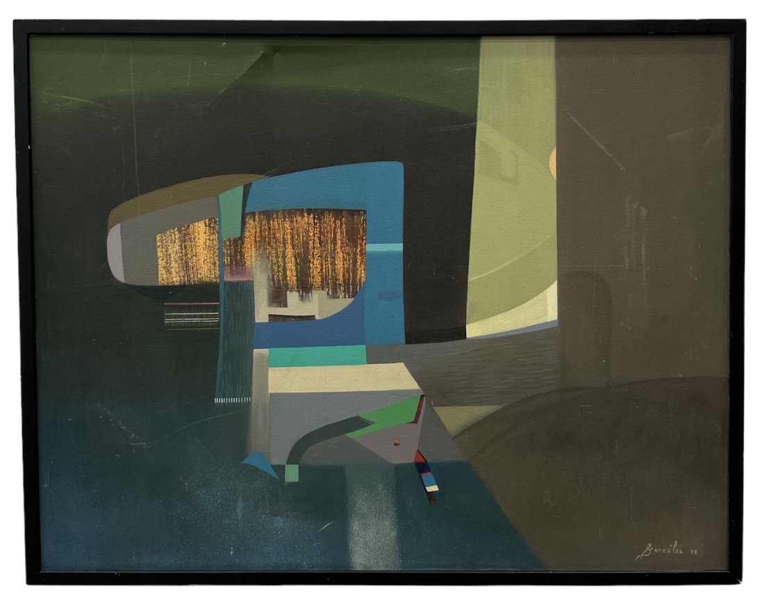 Latin American Futurist Abstract Painting Signed Information On Back (1 of 4)