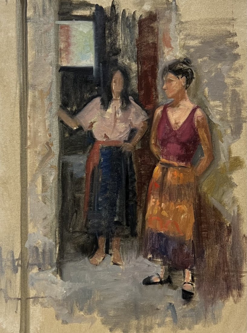 HOWARD BEAVER (20th c, American) Women: Oil on board 24 x 18 in