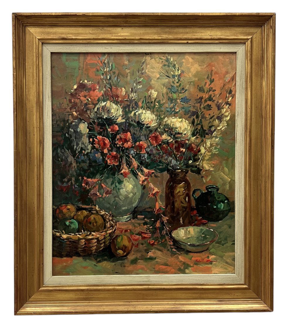 ROBERT BROWN Impressionist Still Life Painting: Oil on canvas 24 x 20 in, 31 x 27 in (framed)