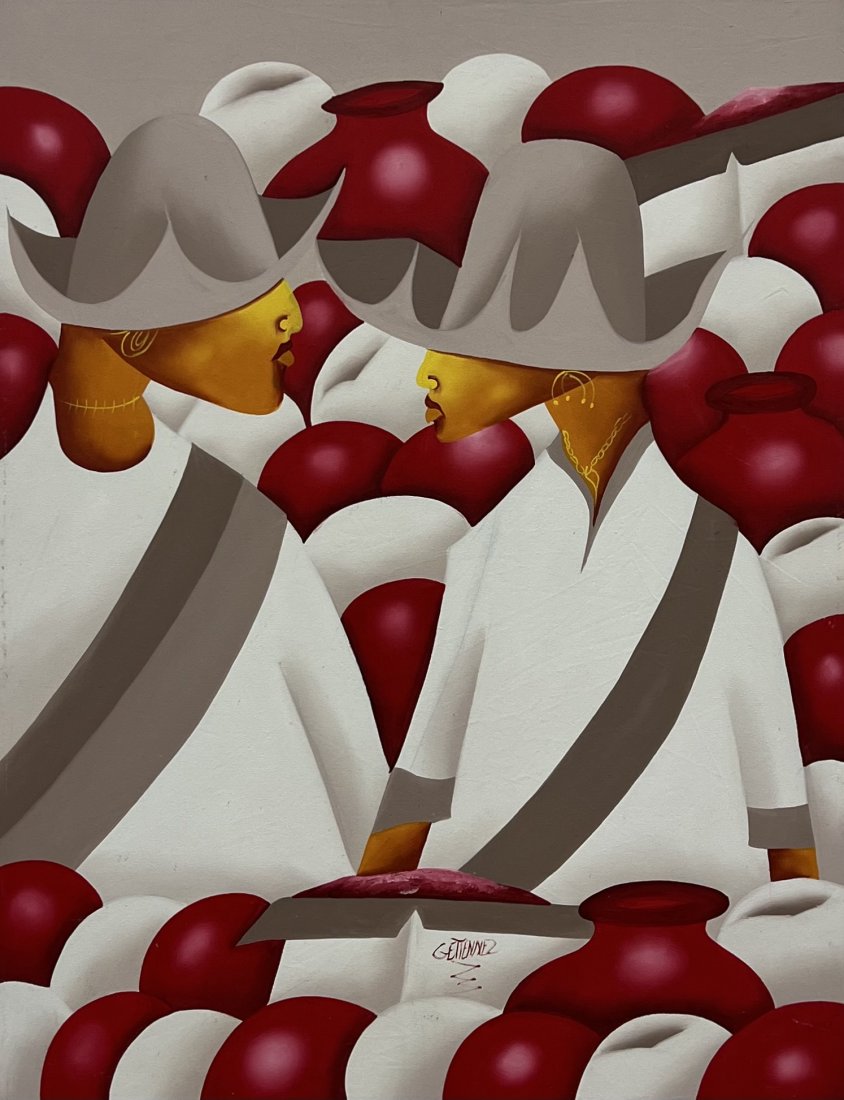 Haitian Modernist Abstract Of Figures, Signed (1 of 3)