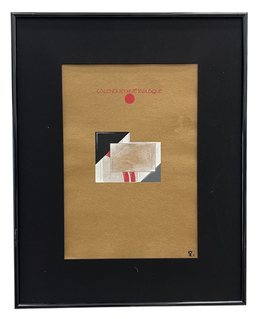 Mid-Century French Art Deco Illustration Art Signed (1 of 3)