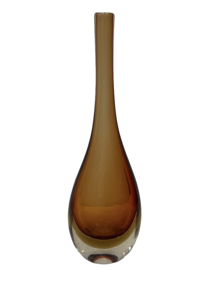 Murano Venini Glass Amber Vase: 14 x 4 x 3 in