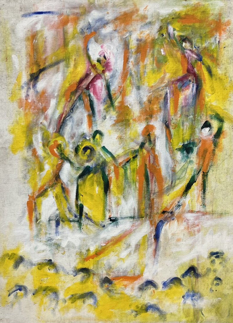 Mid-Century Modern Abstract w/ Figures Signed On Back (1 of 3)