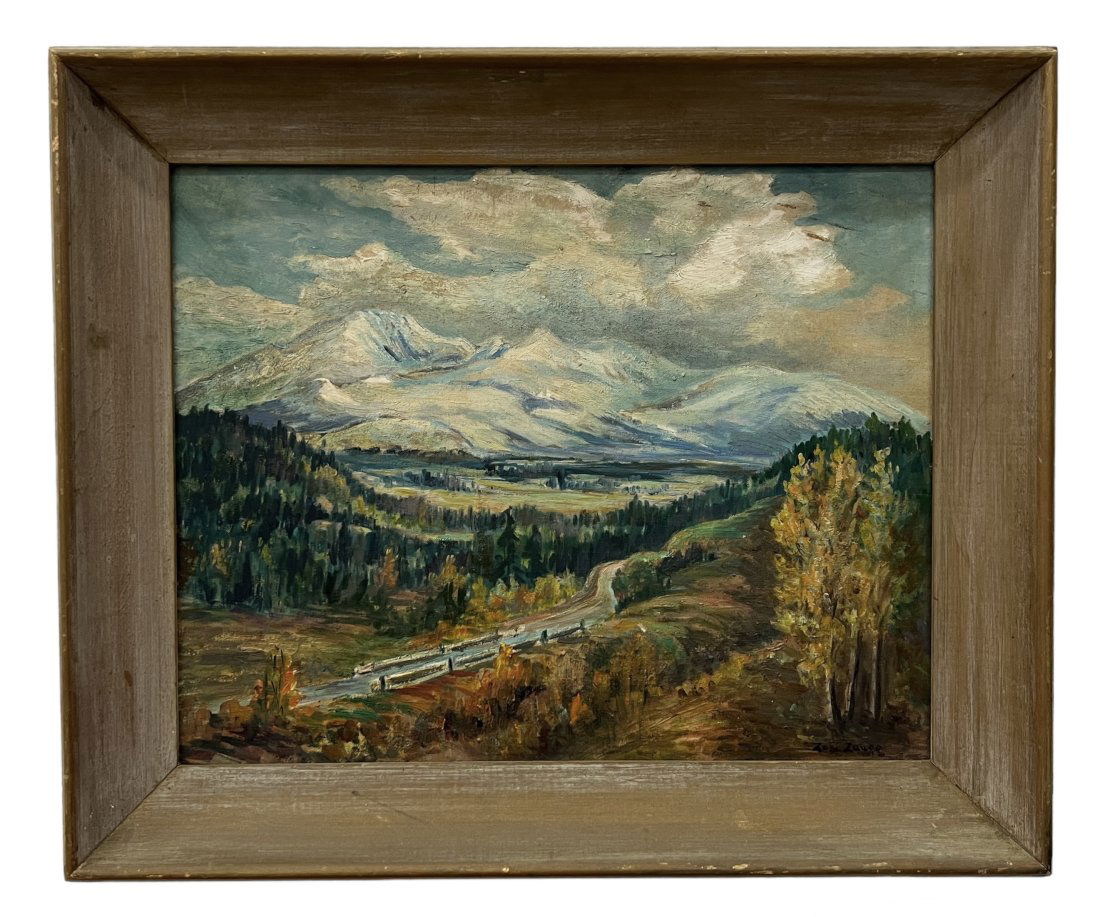 ZOLA ZAUGG (1890-1983, American) Colorado Landscape: Oil on board. 20 x 16 in, 25 x 21 in (framed). Zola was born Mollie Zola Beal on May 4, 1890 in Laddonia, MO. She never liked the name Mollie, though, and was known throughout her life as Zola - her m