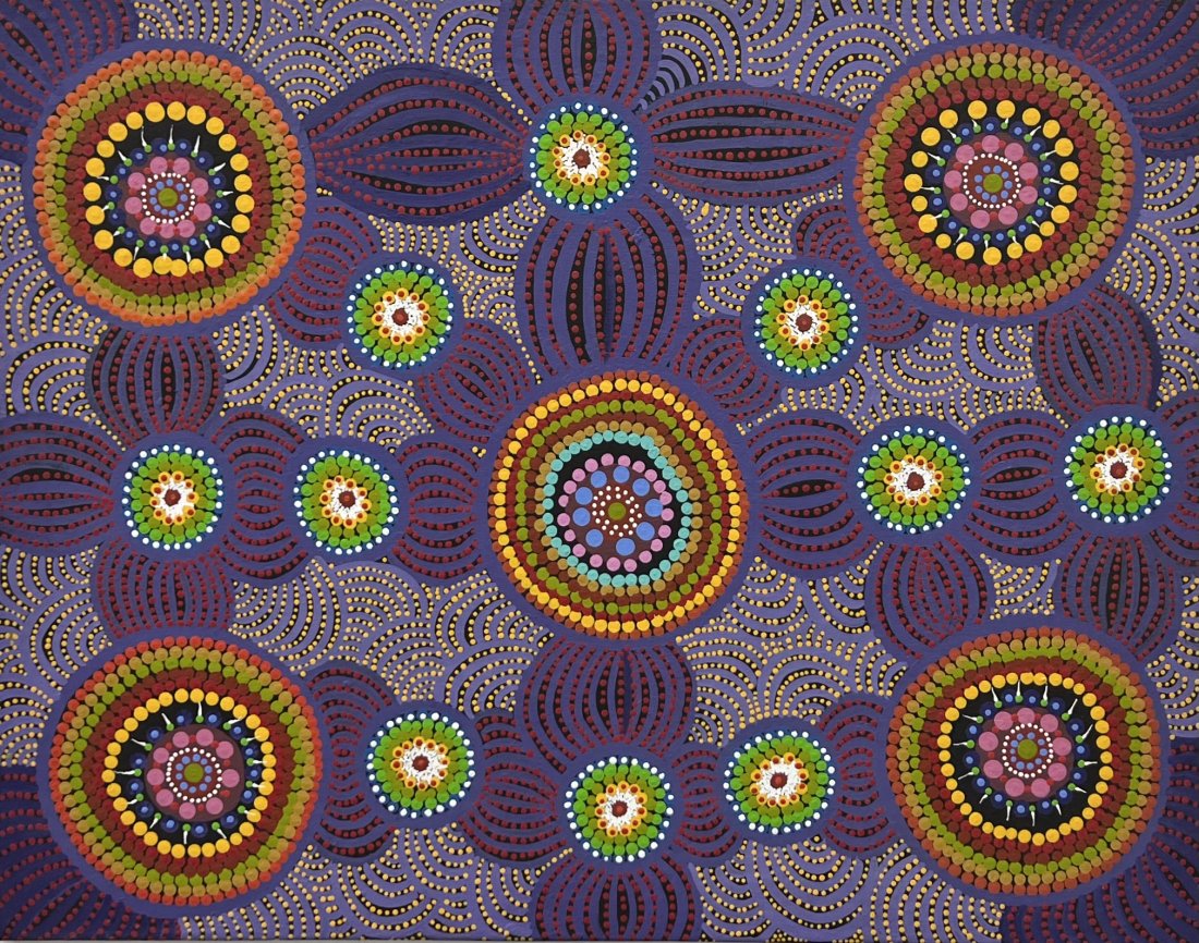 Colorful Aboriginal Style Abstract Of Flowers Signed On Back (1 of 3)