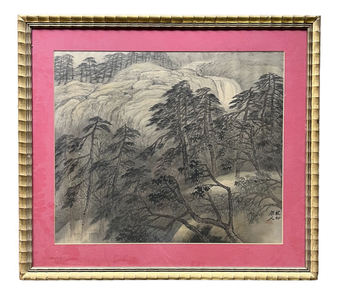 Chinese School Antique Landscape Painting Water Color On Silk Signed (1 of 3)