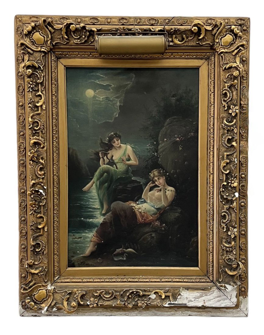 19th Century Tonalist Art Nouveau Painting Of Women By River Signed (1 of 4)