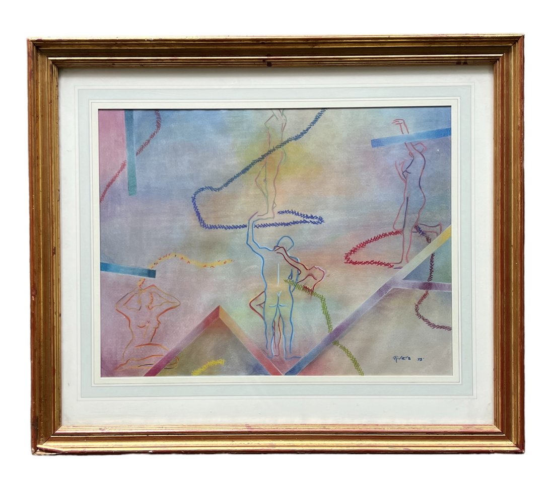 Post Modernist Abstract w/ Figures Signed Rivera (1 of 3)