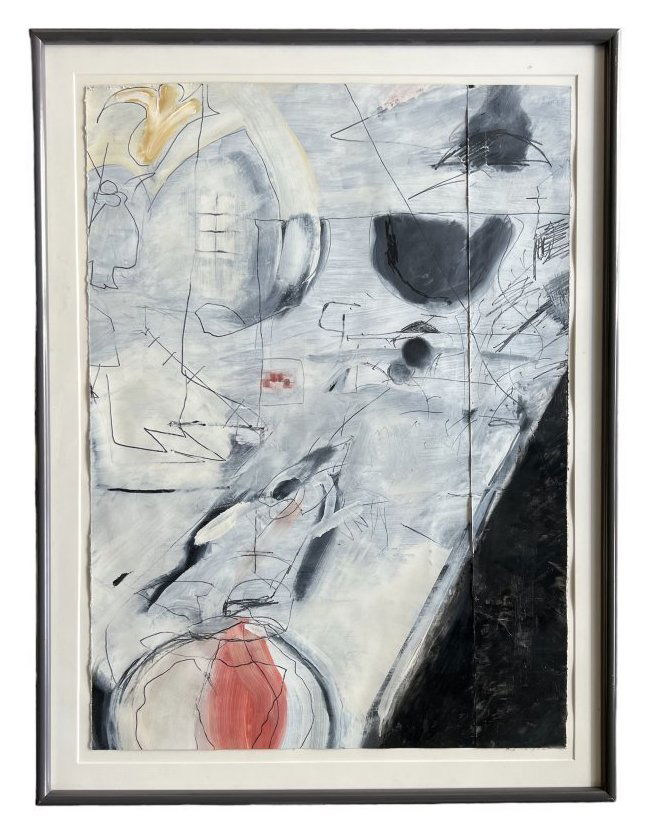 Mid-Century Modern Black & White Abstract Painting (1 of 2)