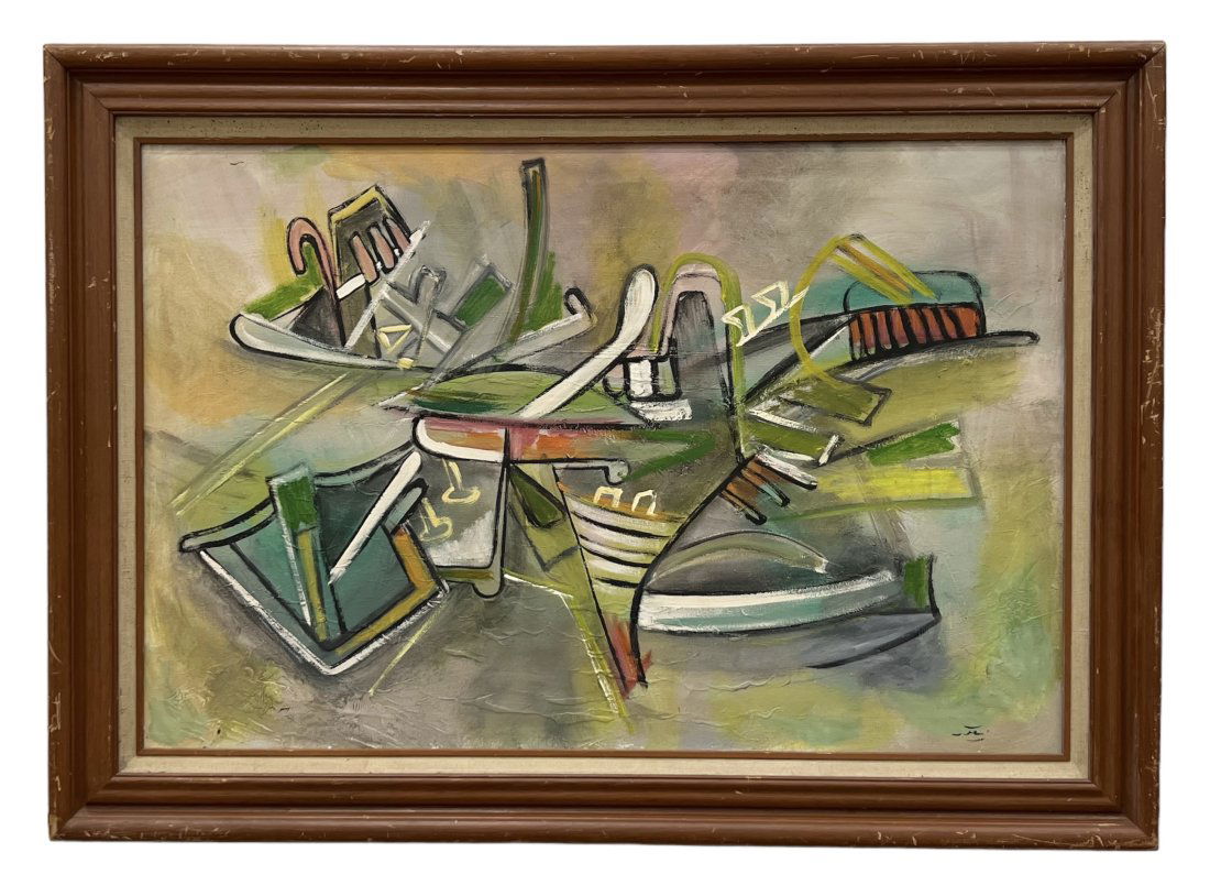 Vintage Constructivist Abstract Painting Illegible Signature (1 of 5)