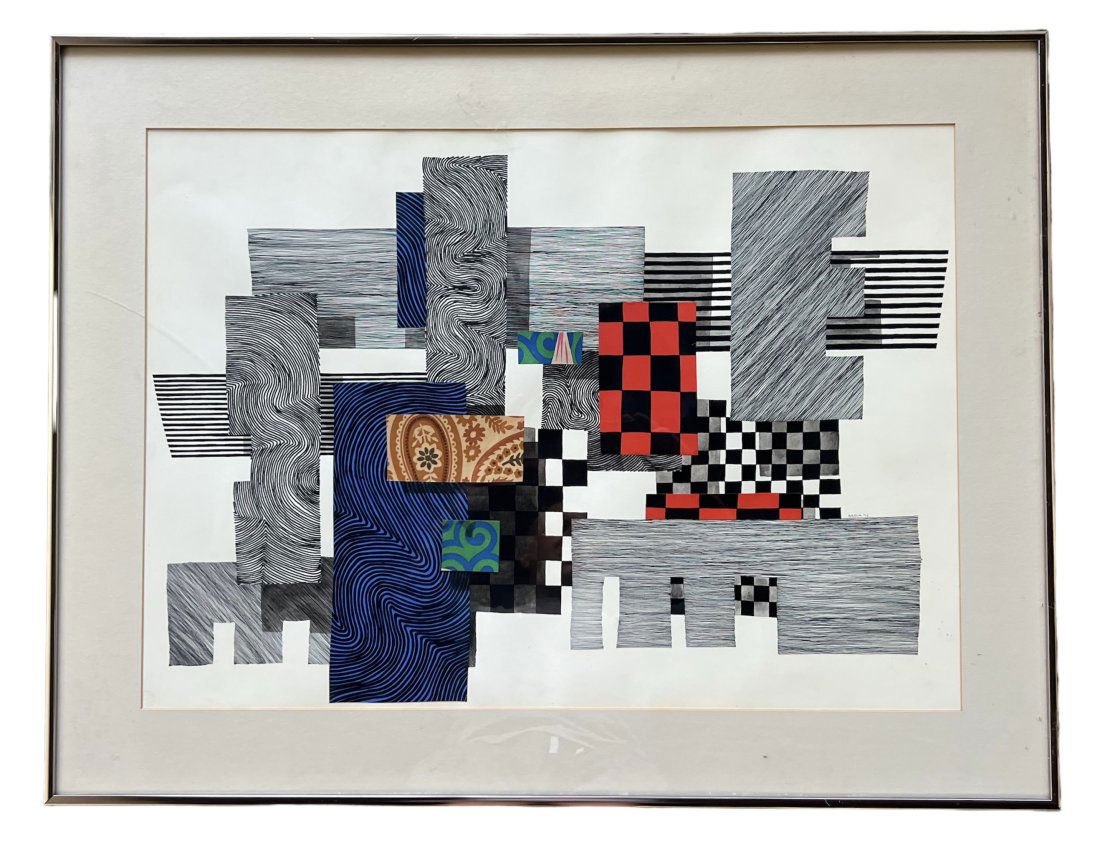 1970's Ink & Collage Constructivist Abstract Signed, Unknown Artist (1 of 3)