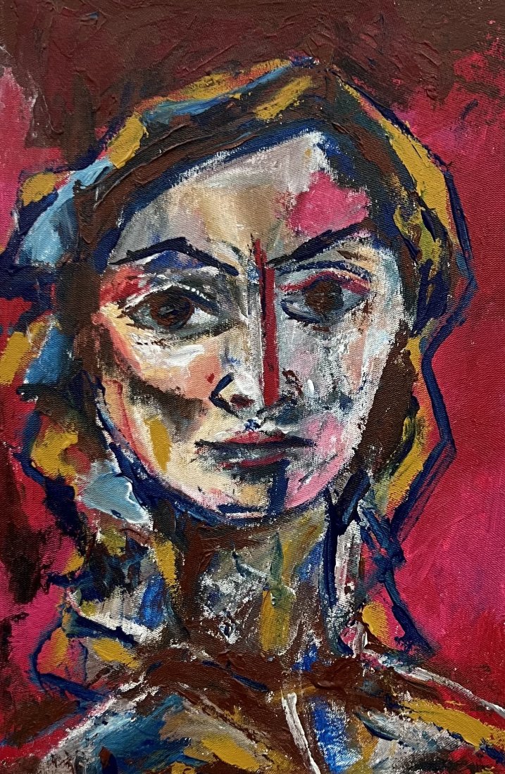 Cuban Modernist Portrait Of A Woman: Oil on canvas 16 x 10.5 in