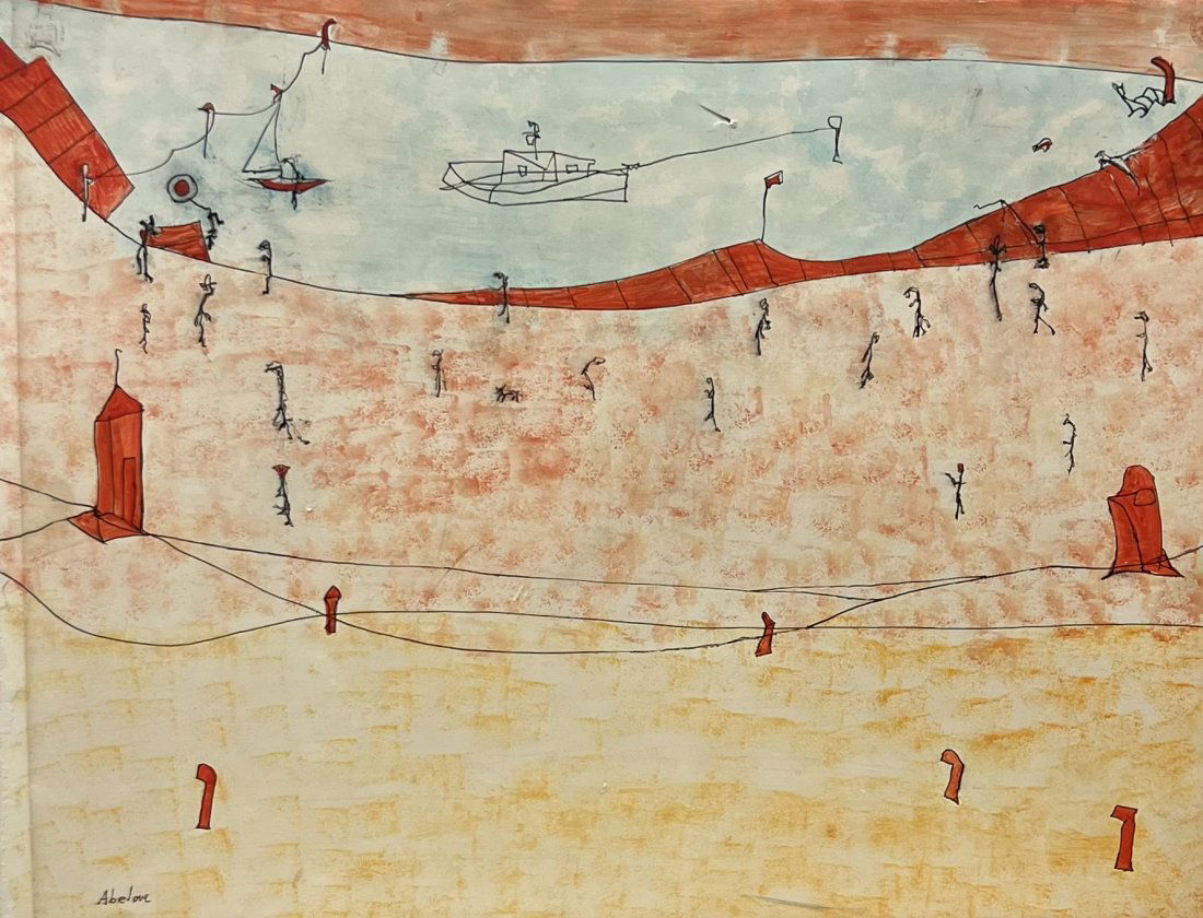 JOAN ABELOVE (20th c, American) Naive Coastal Landscape (1 of 6)