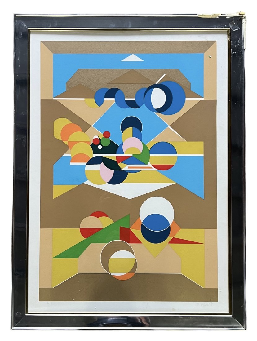 MOSHE GIVAT (1934-2012, Israel) Constructivist Abstract Serigraph AP: Pencil signed AP 1971, 36 x 24.5 in, 43.5 x 32 in (framed)