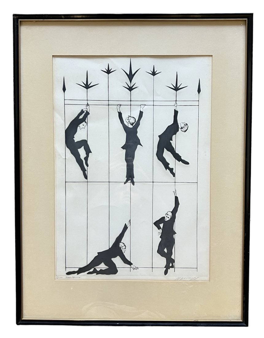 MOSES MARTIN REINBLATT (20th c, Canadian) "The Fence" Etching: 20 x 14 in, 28 x 21 in (framed)
