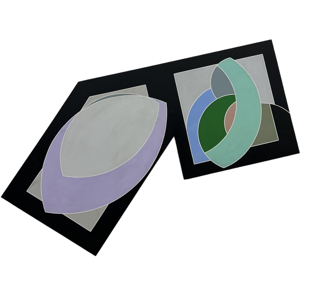 Vintage Post-Modernist Hard Edge Abstract Painting, Unsigned (1 of 2)