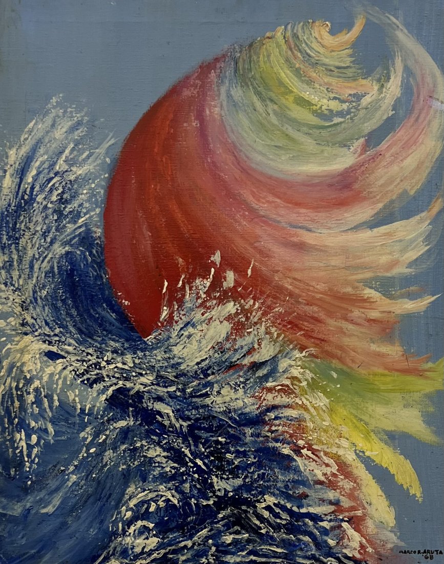 MARCO ARUTA Vintage 1960's Sun & Water Abstract: Oil on canvas 30 x 24 in