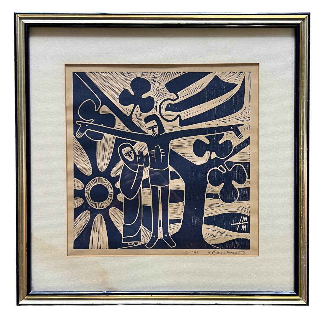 1970's Cubist Woodblock OF Jesus Christ, Signed: 20 x 20 in (framed)