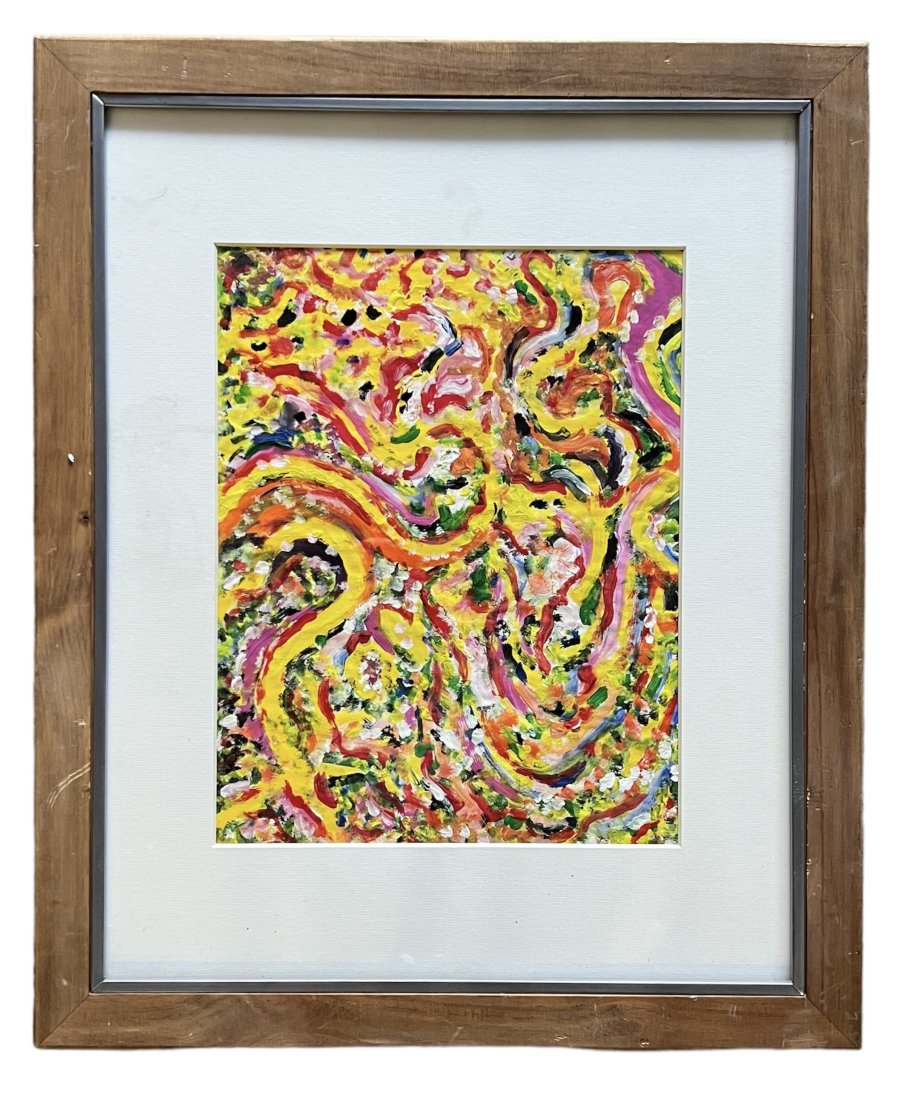 Modernist Abstract Painting Oil On Paper: 13.5 x 10.5 in, 22.5 x 18.5 in (framed)