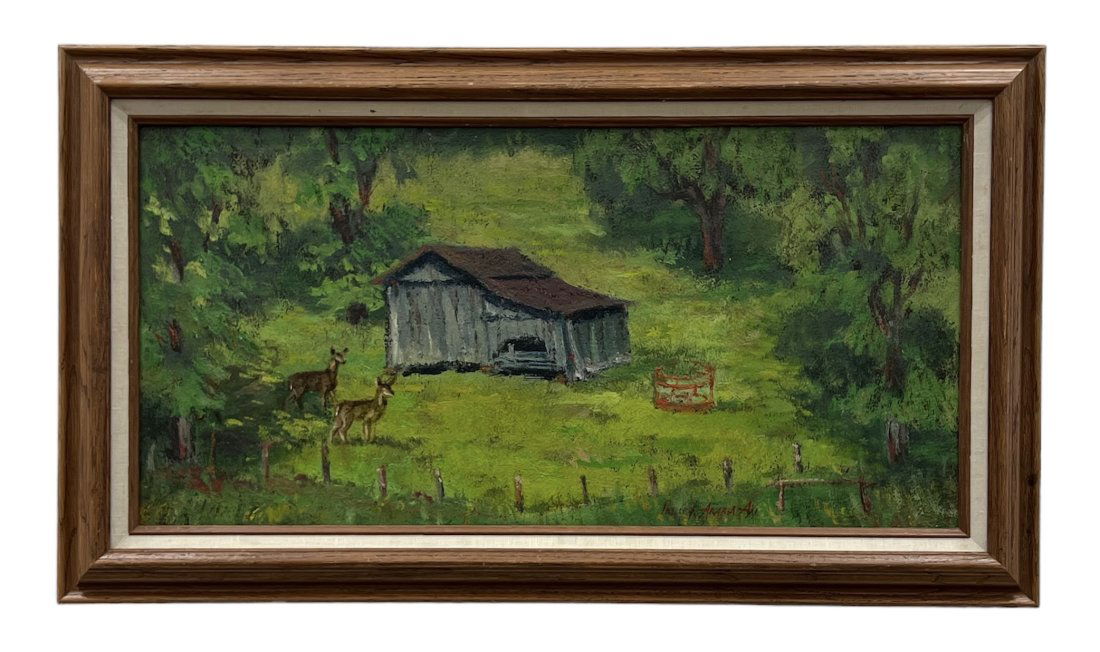 PHILIP ARABIA (20th c, American) Spencer, West Virginia Farm w/ Deer (1 of 4)