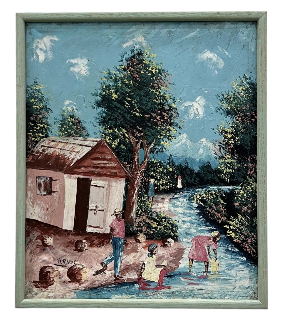 Vintage Haitian Painting Signed Hernso: Oil on canvas 25 x 21 in (framed)
