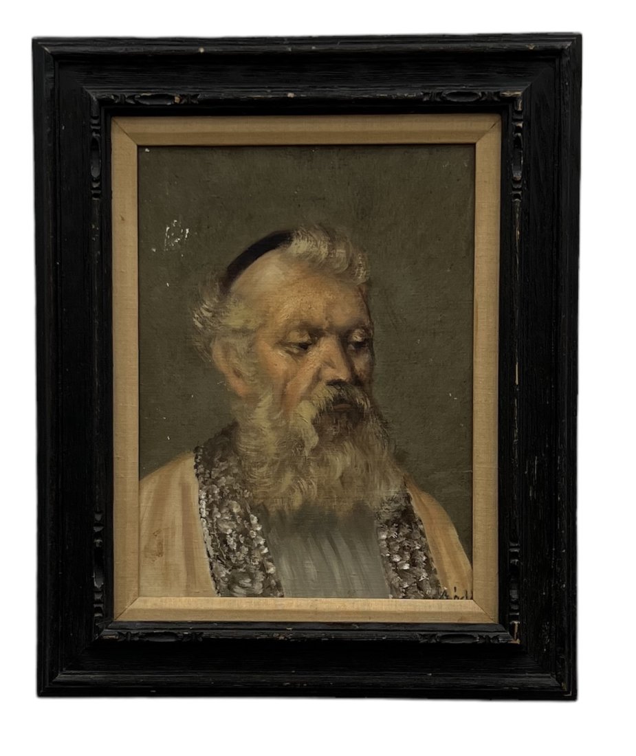 Israeli School Early 20th Century Portrait Of A Rabbi Signed: Oil on board 22 1/2 x 18 1/2 in (framed)