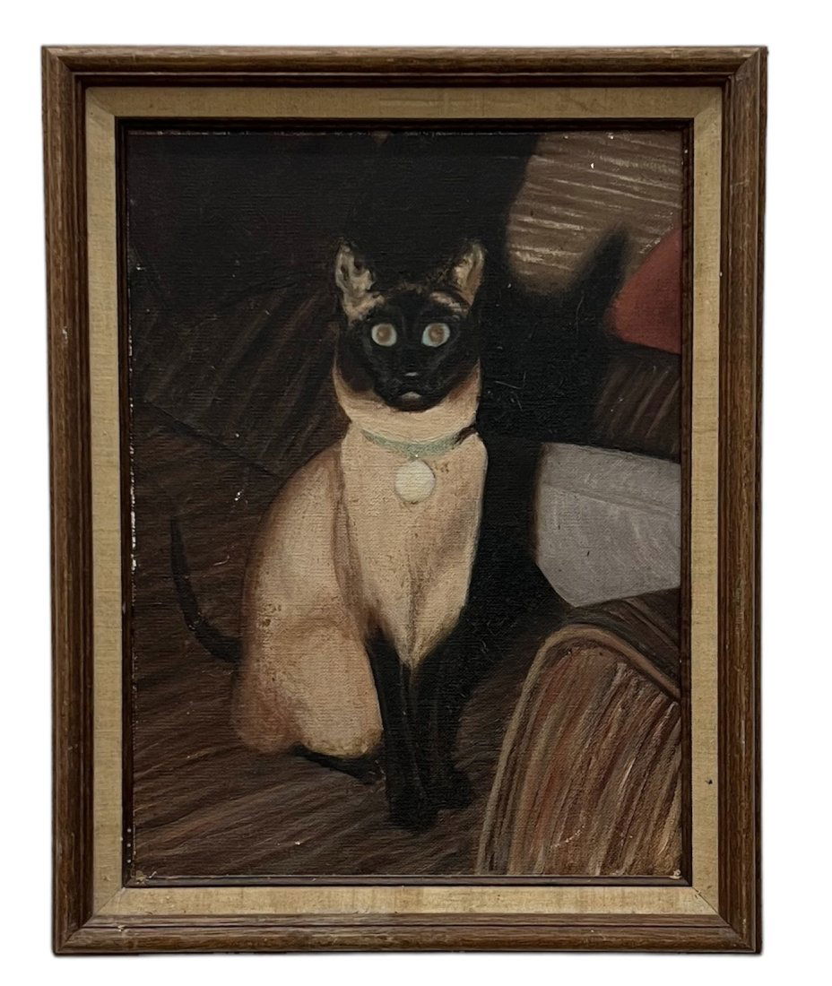 Vintage Painting Of A Siamese Cat "Amazon", Information Verso (1 of 2)