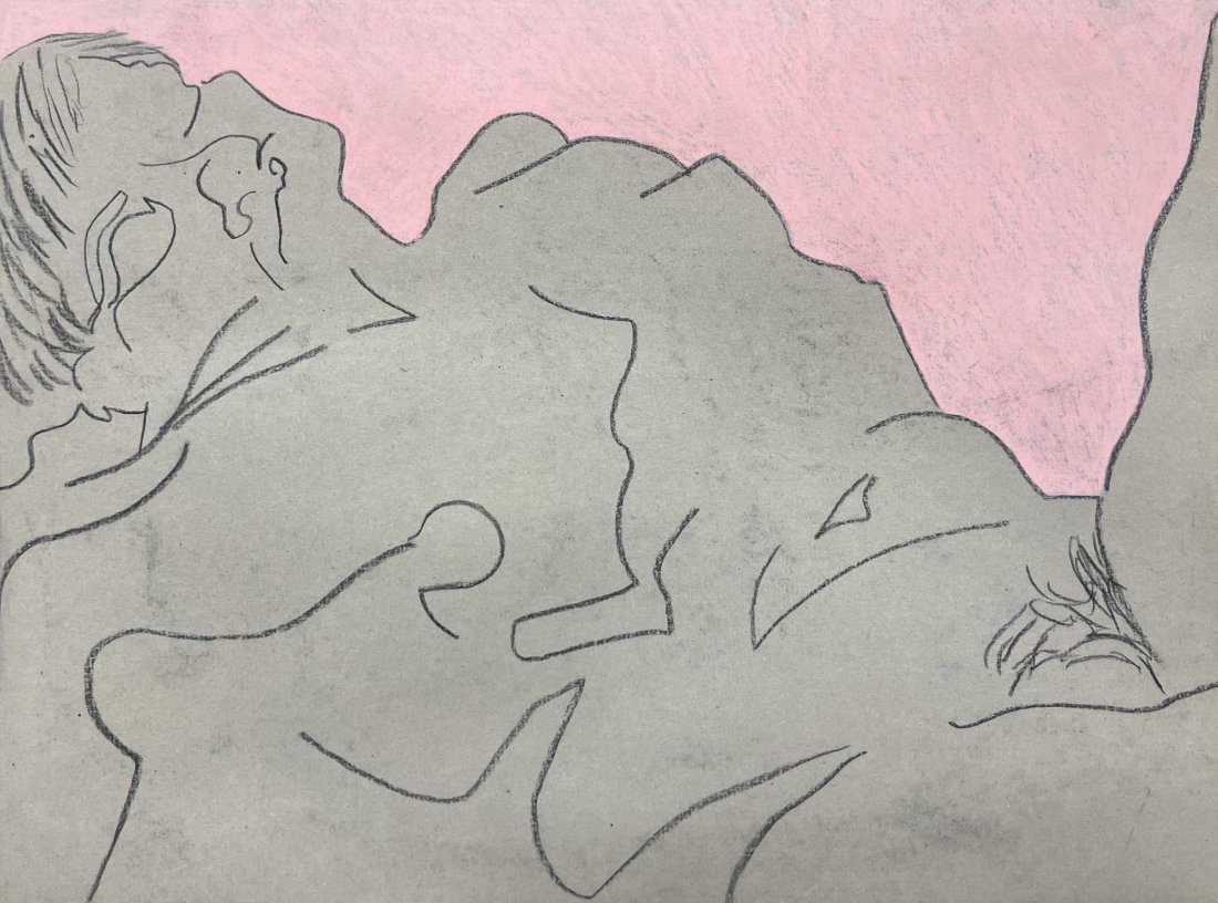ELIZABETH BLUMENTHAL (20th C, American) Modernist Erotic Nude: Pastel on paper 24 x 18 in
